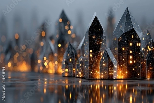 Fototapeta Crystal Cityscape - Abstract Digital Art