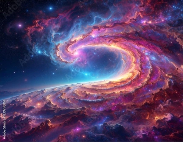Fototapeta Cosmic swirl of nebula, showcasing a celestial spiral formation