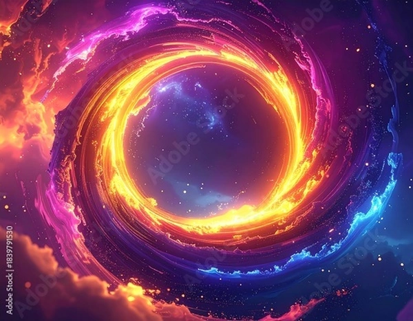 Fototapeta Cosmic vortex with a swirling, fiery core and vibrant nebulae