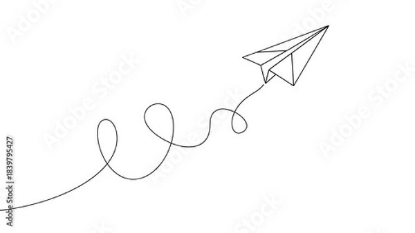 Fototapeta A paper airplane soaring through the air with a dynamic curved trajectory, evoking feelings of freedom and adventure with isolated on white background.