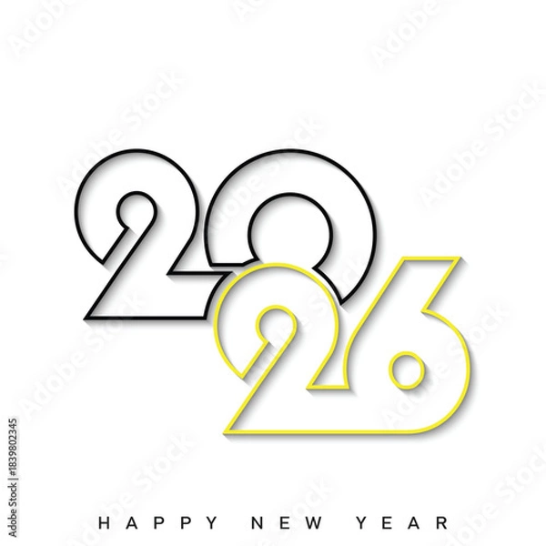 Obraz Happy New Year 2026 Creative Minimalist Yellow Typography Poster Design. Vector