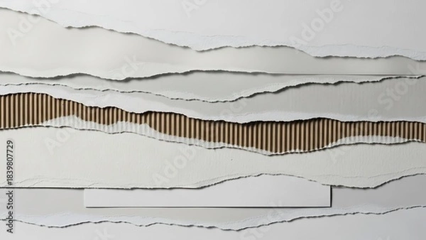 Fototapeta Abstract composition of layered torn paper and corrugated cardboard, creating a textured and dimensional effect