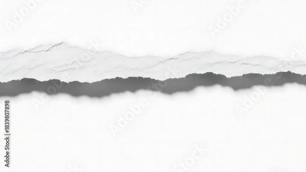 Fototapeta Abstract graphic design featuring a stylized, jagged torn paper edge effect with a subtle shadow, creating a modern and versatile divider or background element on a clean white background