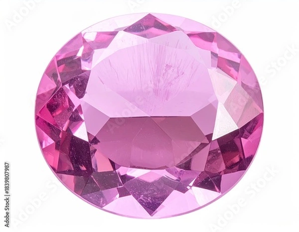 Fototapeta Round pink gemstone, multi-faceted, isolated on white