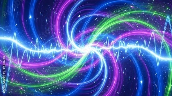 Fototapeta Abstract Swirling Energy Waves in Hypnotic Neon Colors Creating a Cosmic Vortex with Scientific Glow