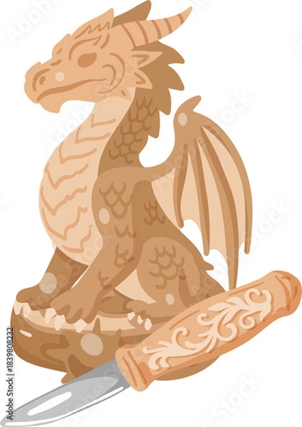 Fototapeta Wood Carved Dragon Illustration