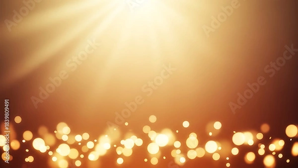 Fototapeta Warm golden light beams radiating downwards through a soft focus bokeh effect creating a magical celebratory atmosphere and festive background