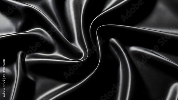 Fototapeta Luxurious black satin fabric with elegant folds and captivating highlights creating a smooth and sophisticated textile texture background