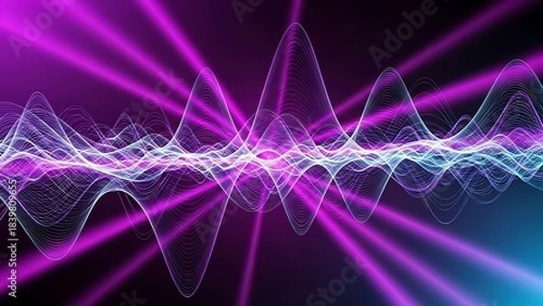 Fototapeta Vibrant Abstract Digital Sound Waves and Radiant Light Rays Intertwining in a Dynamic Futuristic Energy Spectrum Background