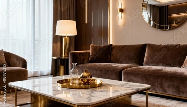 Fototapeta Rustic Cozy Cabin Living Room with Fireplace