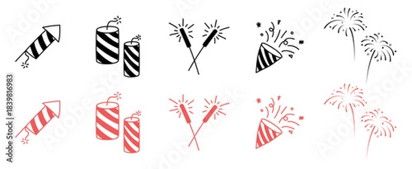 Obraz fire work firecracker doodle hand drawing icon new year party night