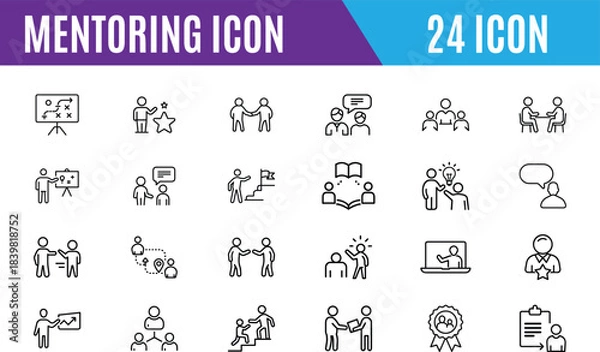 Fototapeta Mentoring Outline icon collection set. Containing development, learning, workshop, mentor, curriculum, seminar icon. Editable stroke