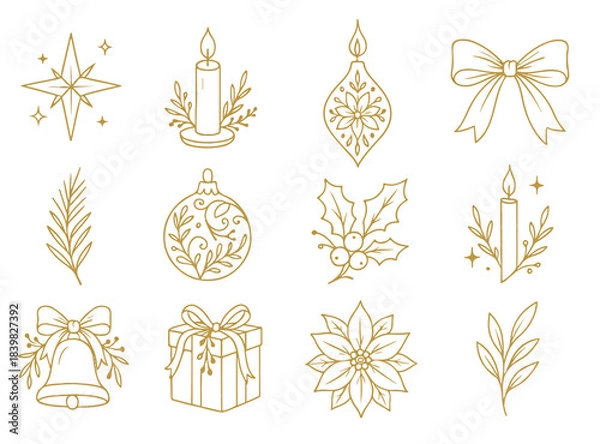 Obraz Kawaii Candy Christmas Wonderland Vector Set. Cute Hand-Drawn Holiday Clip Art Collection with Gingerbread Man, Lollipop Trees, Sweet Ornaments, and Pastel Gifts.