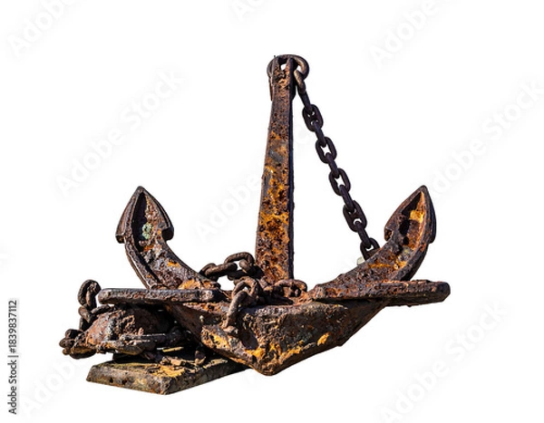 Obraz Rusty Anchor with Thick Chains and Pointed Flukes