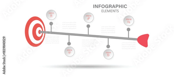 Fototapeta Infographic design template. Business goal and target achievement process representation simple step infographic. Business concept with 5 steps.