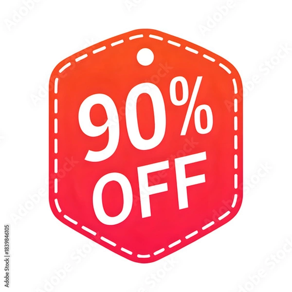 Obraz A vibrant ninety percent off discount label with a dashed border design
