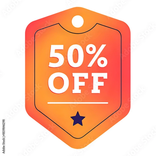 Obraz A vibrant orange tag displaying a fifty percent off discount offer