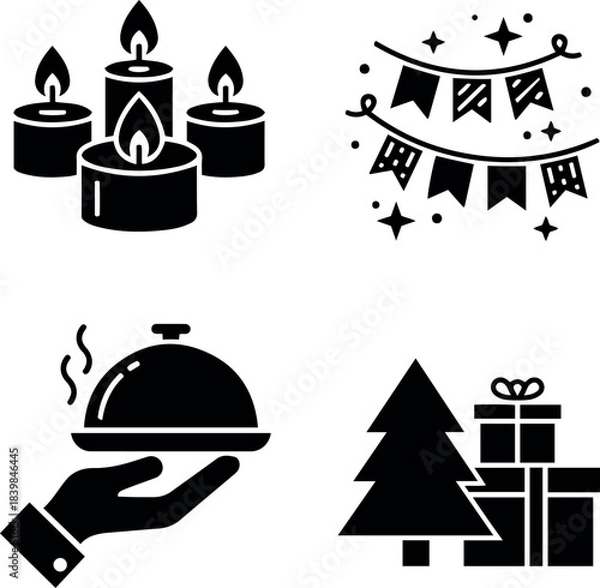Fototapeta Diverse Celebration and Event Icons Set: Holidays, Parties, and Dining