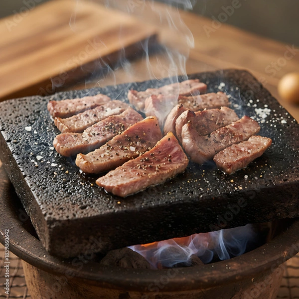 Obraz Delicious Grilled Meat on Stone Plate with Smoke Effect