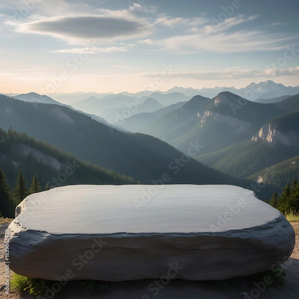 Obraz Majestic Mountain View Stone Platform for Display