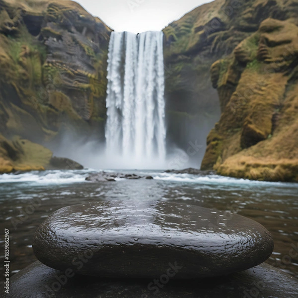 Obraz Powerful Waterfall and Rocky River Landscape