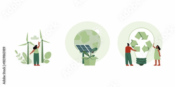 Obraz Sustainable energy sources wind solar and recycling for a greener future