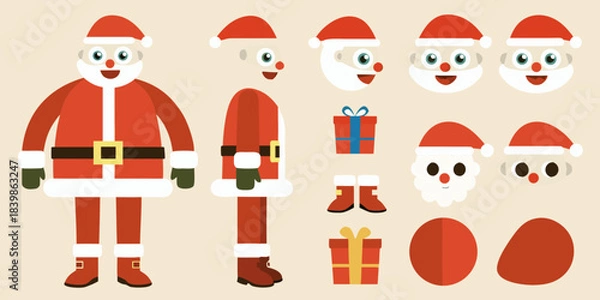 Obraz A collection of santa claus elements in a flat vector style