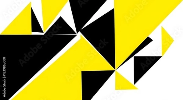 Fototapeta Dynamic Abstract Geometric Pattern with Fragmented Triangles in High Contrast Yellow, Black, and White Composition