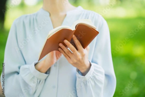 Obraz 屋外で読書をする若い女性　ライフスタイルイメージ