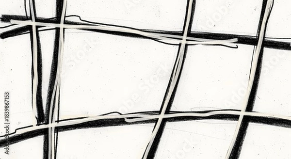 Fototapeta Abstract Charcoal Drawing Grid Pattern on White Paper Background. Grunge Hand Drawn Line Texture Art