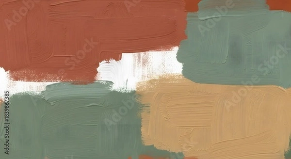 Fototapeta Modern Abstract Art Background: Textured Acrylic Paint Swatches in Terracotta, Sage Green, and Beige Palette