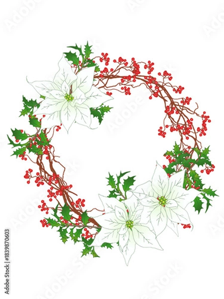 Obraz ポインセチアとサンキライのリース②白