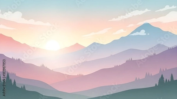 Obraz Abstract Minimalist Mountain Landscape Sunset