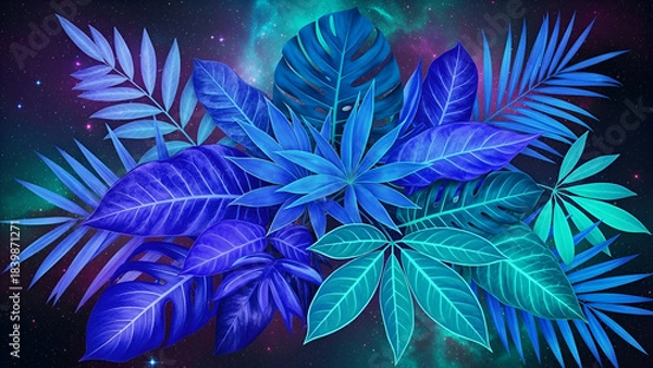 Obraz Tropical Leaves and Foliage in Neon Glow