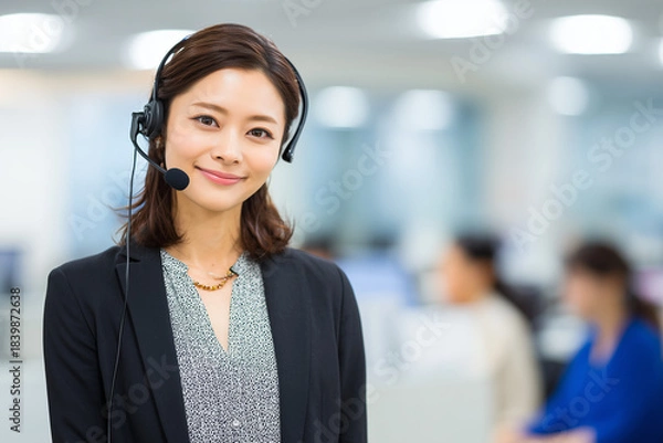 Obraz オフィスで微笑む日本人のビジネスウーマンのポートレート