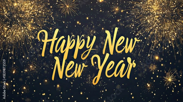 Obraz Modern Minimalist Happy New Year 2026 Gold Line Art Text on Transparent Background