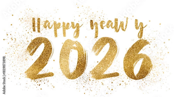 Obraz Modern Minimalist Happy New Year 2026 Gold Line Art Text on Transparent Background