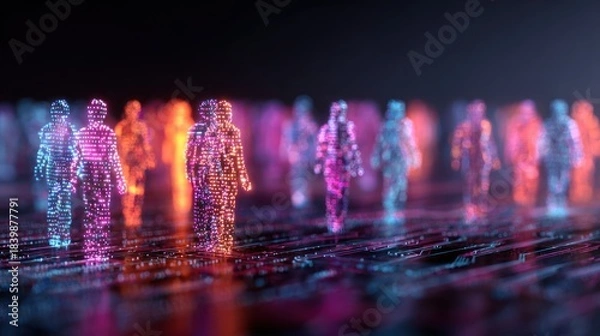 Obraz Digital human figures on abstract circuit