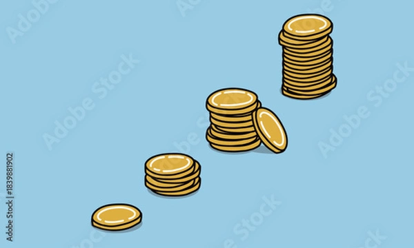 Obraz 段々積み重なっていくコインのイラスト　積立・賃上げ・金利上昇