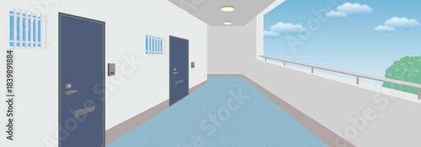 Obraz マンション共用部の廊下のベクターイラスト(ワイド)