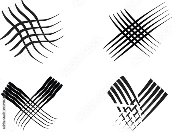 Fototapeta Hand drawn grunge cross set. Abstract black ink brush strokes X marks. Sketch doodle collection.