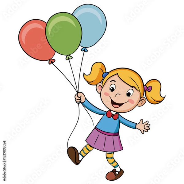 Fototapeta Happy Little Girl with Colorful Balloons – Playful and Joyful Illustration