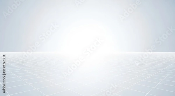 Obraz Abstract digital grid receding into a bright white horizon, representing data, technology, and future
