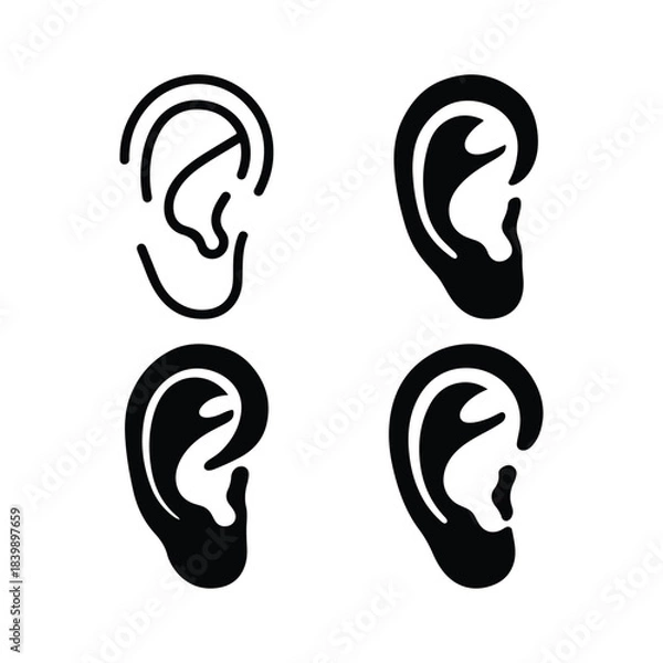 Obraz Ear silhouette set human anatomy hearing