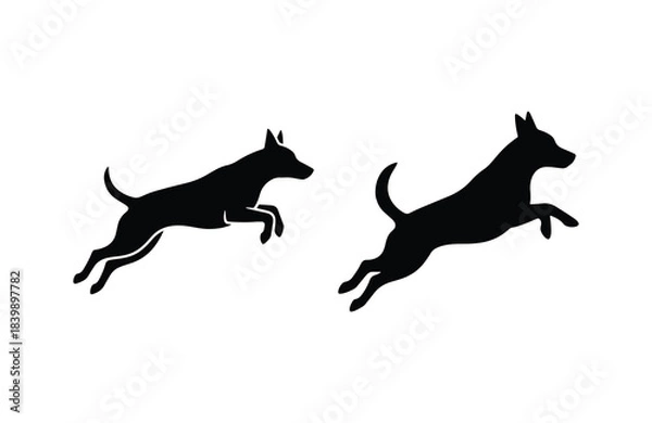 Obraz Jumping dog silhouette set playful pet