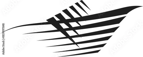 Fototapeta Abstract dynamic logo symbol. Stylized speed boat, bird wing, or fast motion lines. Modern vector silhouette.