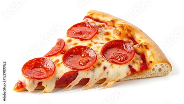 Fototapeta A mouthwatering slice of classic pepperoni pizza, adorned with gooey melted cheese, perfect for a quick and satisfying meal