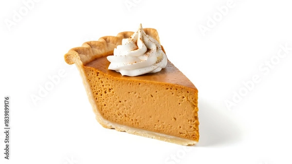 Fototapeta A Delicious Slice of Pumpkin Pie Topped with Whipped Cream, Perfect for Autumn