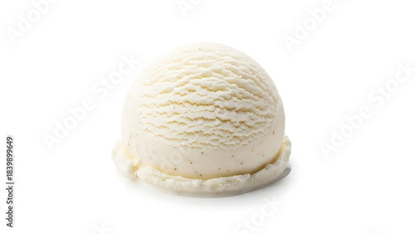 Fototapeta Close-up view of a perfectly formed scoop of creamy vanilla ice cream on a white background