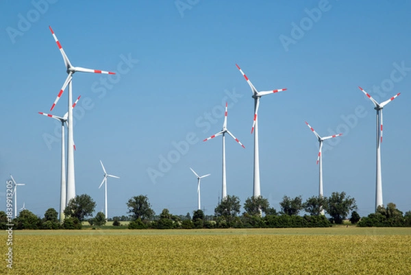 Obraz Modern wind energy plants seen in rural Germany